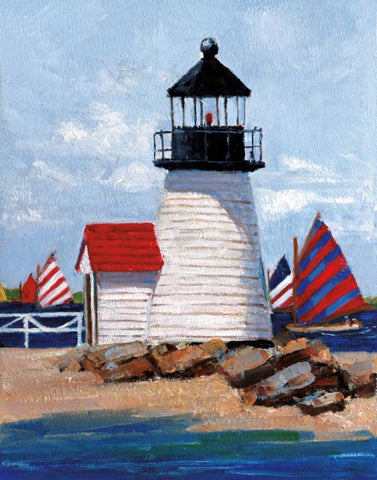 Edgartown Lighthouse White Modern Wood Framed Art Print with Double Matting by Swatland, Sally