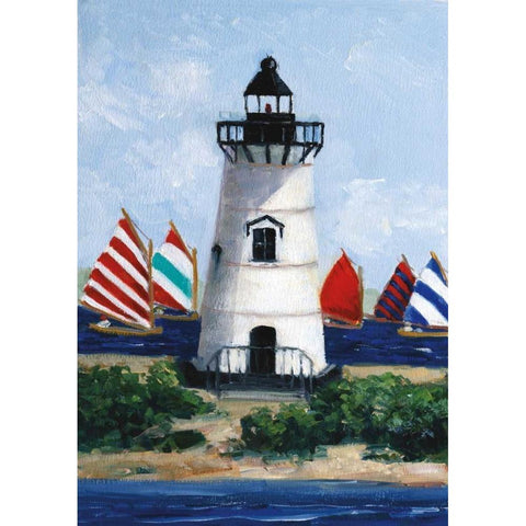 Brandt Point Lighthouse Gold Ornate Wood Framed Art Print with Double Matting by Swatland, Sally