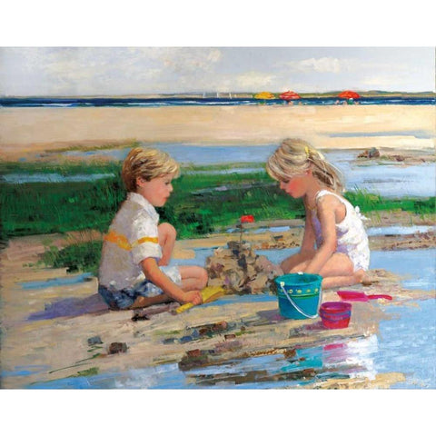 Building Sand Castles Gold Ornate Wood Framed Art Print with Double Matting by Swatland, Sally