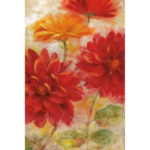 Red Floral II Black Modern Wood Framed Art Print with Double Matting by Nan