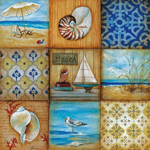 Beach Scenes Black Ornate Wood Framed Art Print with Double Matting by Tava Studios