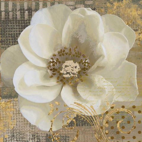 White Poppy Shimmer I Gold Ornate Wood Framed Art Print with Double Matting by Nan