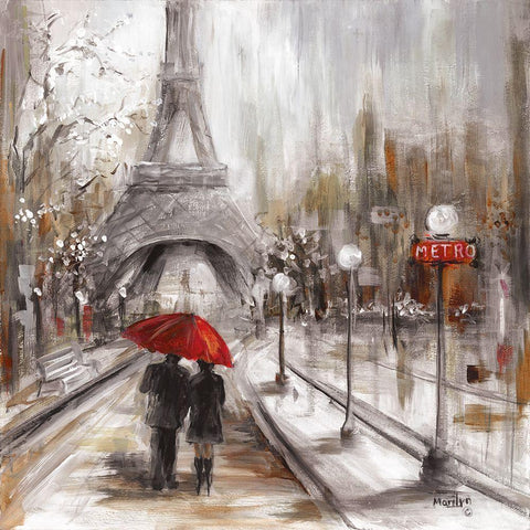 Rainy Paris White Modern Wood Framed Art Print by Dunlap, Marilyn