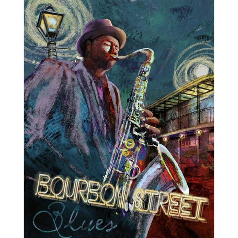 Bourbon St. Blues Gold Ornate Wood Framed Art Print with Double Matting by Knutsen, Conrad