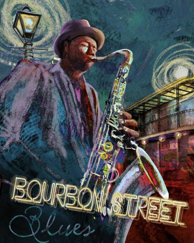 Bourbon St. Blues Black Ornate Wood Framed Art Print with Double Matting by Knutsen, Conrad