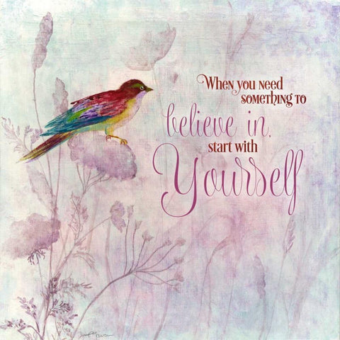 Lavender Finch I White Modern Wood Framed Art Print with Double Matting by Tava Studios