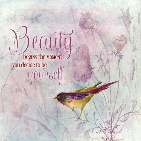 Lavender Finch II White Modern Wood Framed Art Print with Double Matting by Tava Studios