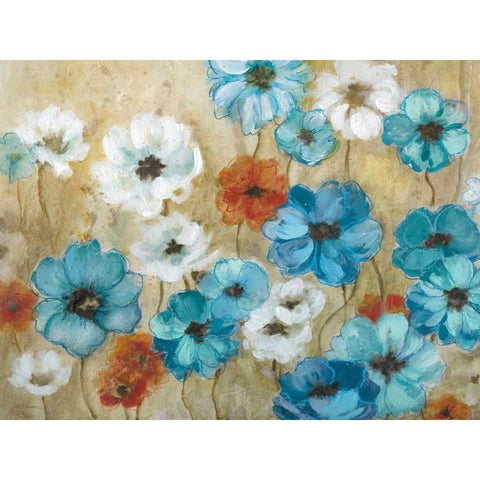 Blue Flower Field White Modern Wood Framed Art Print by Robinson, Carol