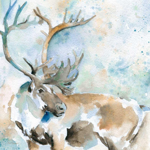 Caribou On Blue White Modern Wood Framed Art Print with Double Matting by Robinson, Carol