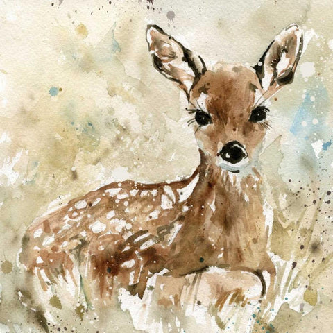 Fawn In Spring White Modern Wood Framed Art Print with Double Matting by Robinson, Carol