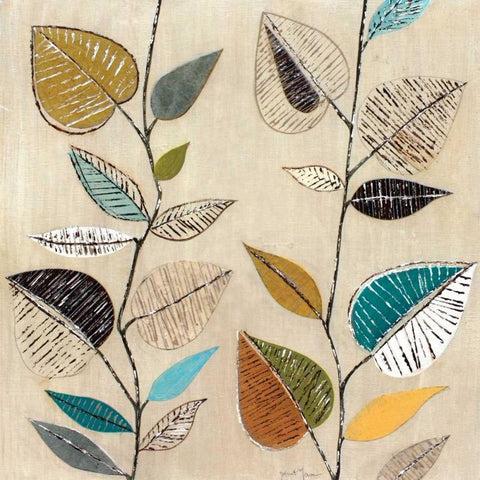 Dancing Leaves I Black Modern Wood Framed Art Print by Tava Studios