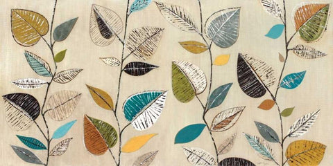 Dancing Leaves III White Modern Wood Framed Art Print with Double Matting by Tava Studios