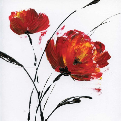 Red Poppy Splash I White Modern Wood Framed Art Print with Double Matting by Nan