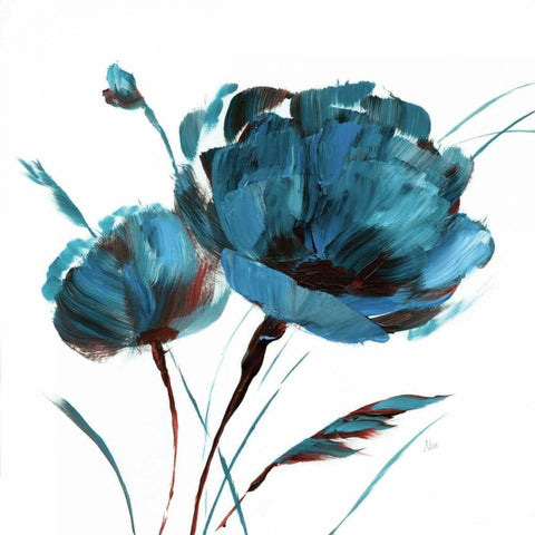Blue Poppy Splash I Black Modern Wood Framed Art Print with Double Matting by Nan
