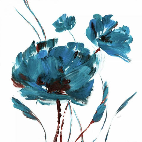 Blue Poppy Splash II White Modern Wood Framed Art Print with Double Matting by Nan
