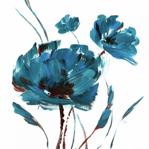 Blue Poppy Splash II Black Ornate Wood Framed Art Print with Double Matting by Nan