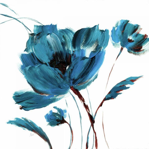 Blue Poppy Splash III White Modern Wood Framed Art Print with Double Matting by Nan