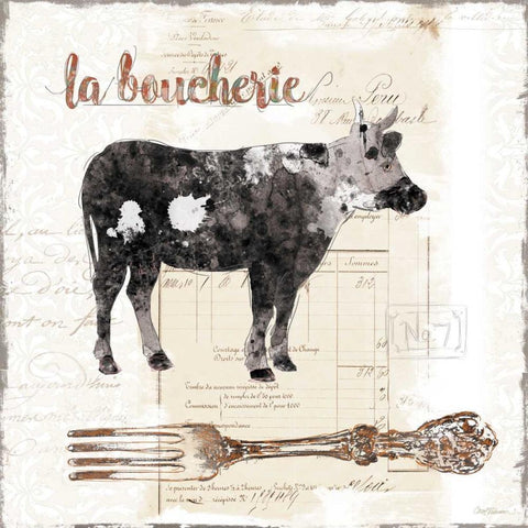 Golden Cuisine Cow Black Modern Wood Framed Art Print with Double Matting by Robinson, Carol