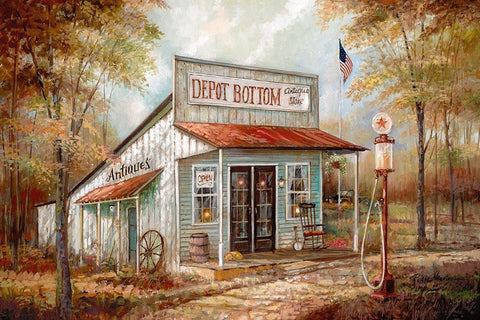 Depot Bottom Black Ornate Wood Framed Art Print with Double Matting by Manning, Ruane