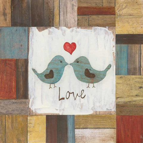 Love Birds White Modern Wood Framed Art Print with Double Matting by Tava Studios