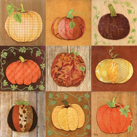 9 Patch Pumpkins Gold Ornate Wood Framed Art Print with Double Matting by Tava, Janet