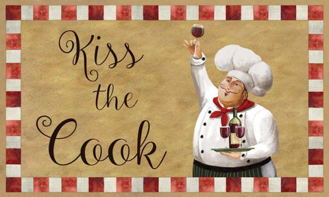 Kiss The Cook White Modern Wood Framed Art Print with Double Matting by Knutsen, Conrad