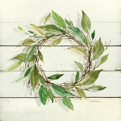 Bay Leaf Wreath Gold Ornate Wood Framed Art Print with Double Matting by Robinson, Carol