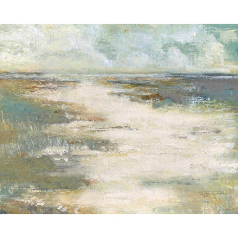Misty Coast White Modern Wood Framed Art Print by Tava Studios