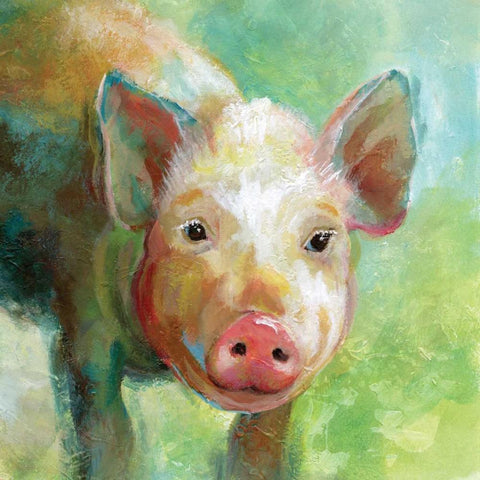 Colorful Quirky Pig White Modern Wood Framed Art Print with Double Matting by Nan