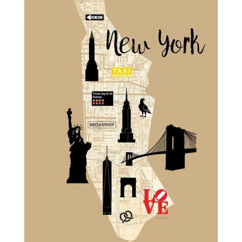 City Graphic Map - Gold Ornate Wood Framed Art Print with Double Matting by Murray, Amanda