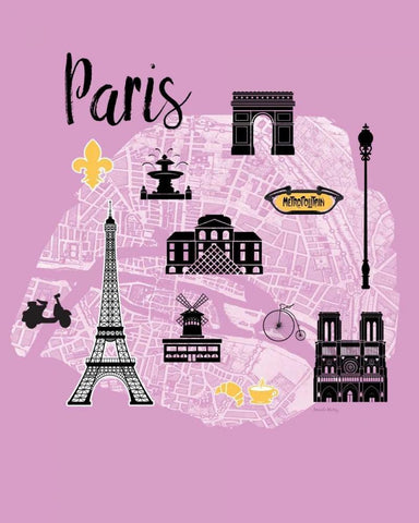 City Graphic Map - Black Ornate Wood Framed Art Print with Double Matting by Murray, Amanda