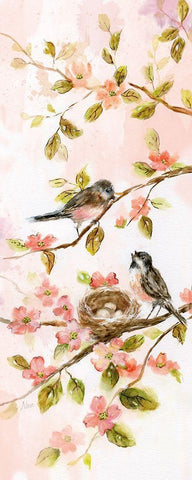 Birds and Blush Blossoms II Black Ornate Wood Framed Art Print with Double Matting by Nan