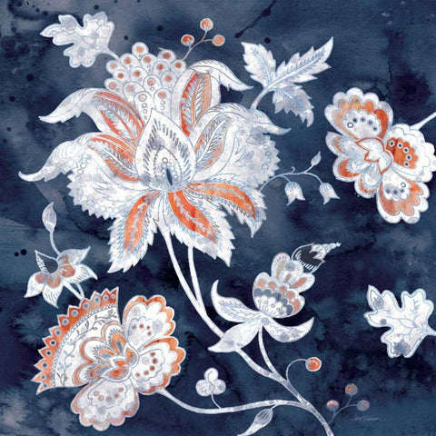 Indigo Jacobean II Black Ornate Wood Framed Art Print with Double Matting by Robinson, Carol