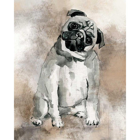 Sketchy Study Pug Gold Ornate Wood Framed Art Print with Double Matting by Robinson, Carol