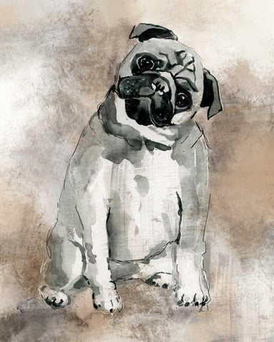 Sketchy Study Pug White Modern Wood Framed Art Print with Double Matting by Robinson, Carol