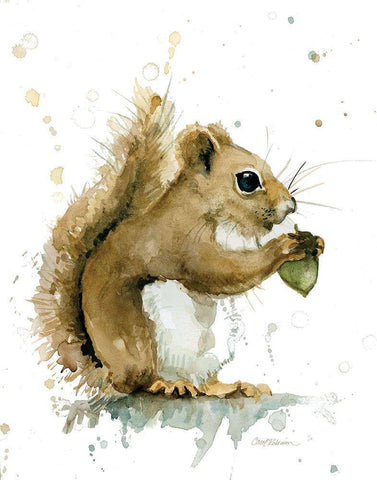 Harvest Squirrel White Modern Wood Framed Art Print with Double Matting by Robinson, Carol