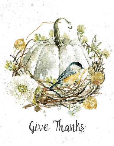 Give Thanks White Modern Wood Framed Art Print with Double Matting by Robinson, Carol