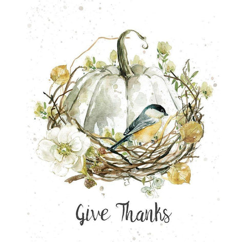 Give Thanks White Modern Wood Framed Art Print by Robinson, Carol