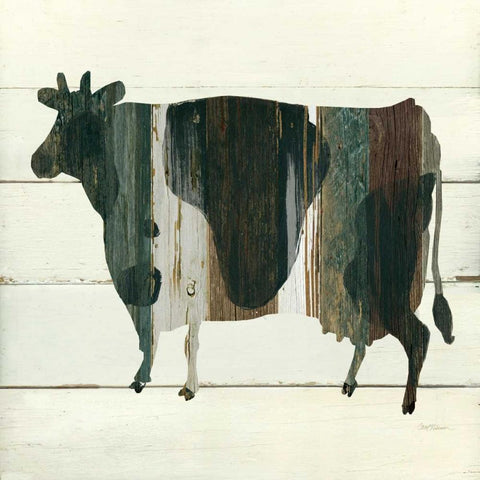 Woodgrain Cow Black Modern Wood Framed Art Print with Double Matting by Robinson, Carol