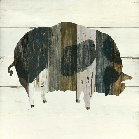 Woodgrain Pig Black Ornate Wood Framed Art Print with Double Matting by Robinson, Carol