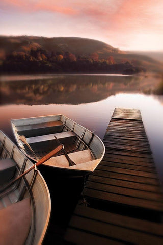 Lee- Rowboats at Black Ornate Wood Framed Art Print with Double Matting by Delimont, Danita