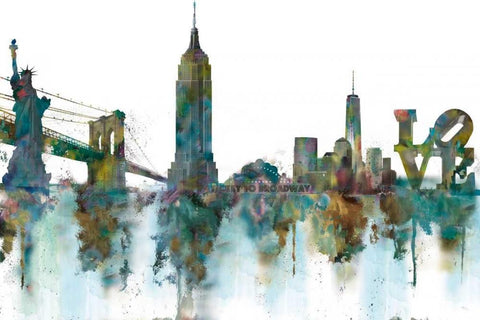 Ny Skyline White Modern Wood Framed Art Print with Double Matting by Nan