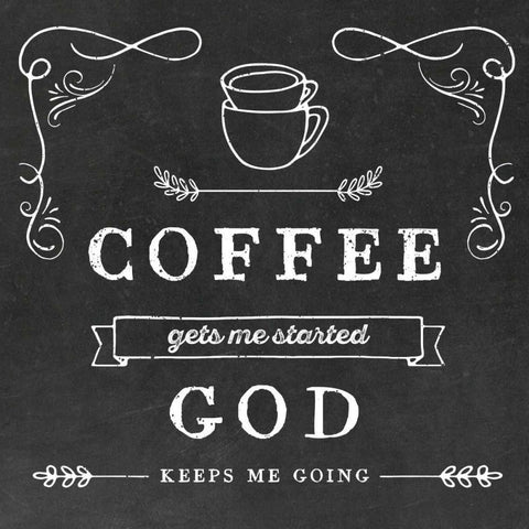 Coffee Gets Me Black Ornate Wood Framed Art Print with Double Matting by Murray, Amanda