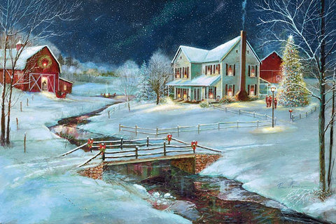 Christmas on the Farm White Modern Wood Framed Art Print with Double Matting by Manning, Ruane