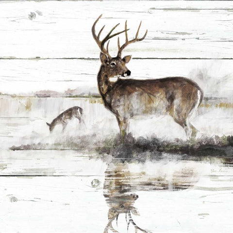 Rustic Misty Deer Black Modern Wood Framed Art Print with Double Matting by Manning, Ruane