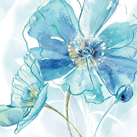 Blue Spring Poppy I White Modern Wood Framed Art Print by Donovan, Maria