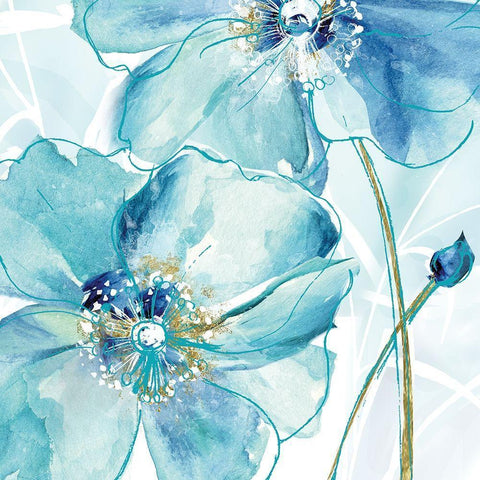 Blue Spring Poppy Black Ornate Wood Framed Art Print with Double Matting by Donovan, Maria