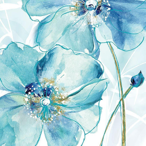 Blue Spring Poppy Black Modern Wood Framed Art Print by Donovan, Maria