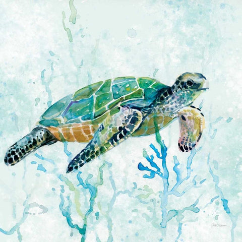 Sea Turtle Swim I White Modern Wood Framed Art Print by Robinson, Carol