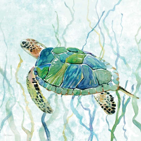 Sea Turtle Swim II White Modern Wood Framed Art Print by Robinson, Carol